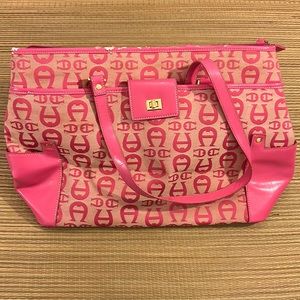 Etienne Aigner Women's Logo and Pink Leather Shoulder Bag